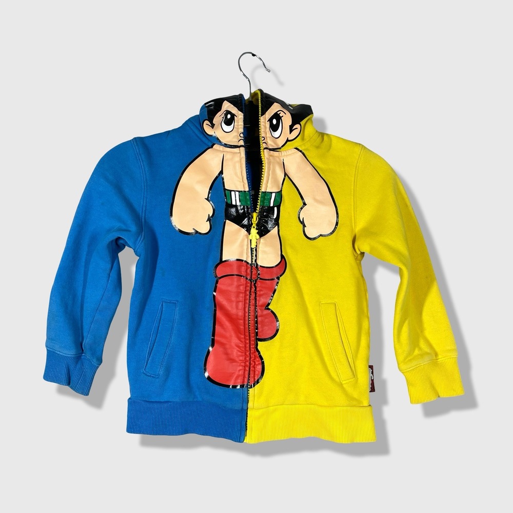 Astro Boy Full Zip Hoodie Kids 5-6Y Blue Yellow Anime Graphic Streetwear Cartoon